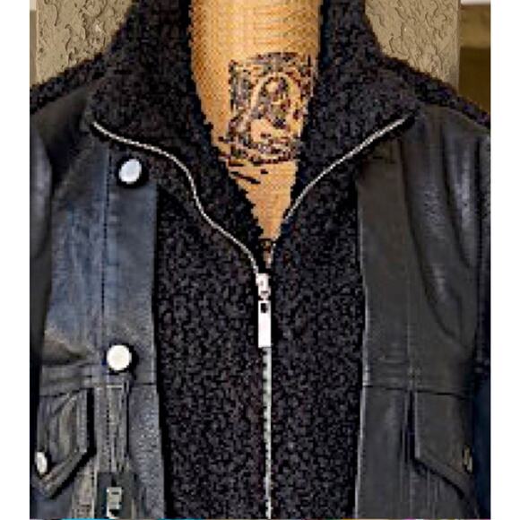 Blank NYC Black Faux Leather an Sherpa Combo Jacket Oversize Zip Up Size S  NWT - Picture 2 of 8